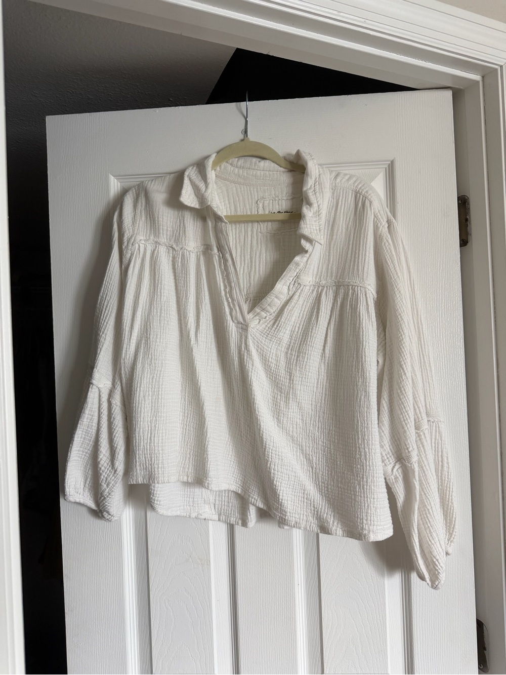 We The Free Cream Gauze Split-Neck Peasant Top